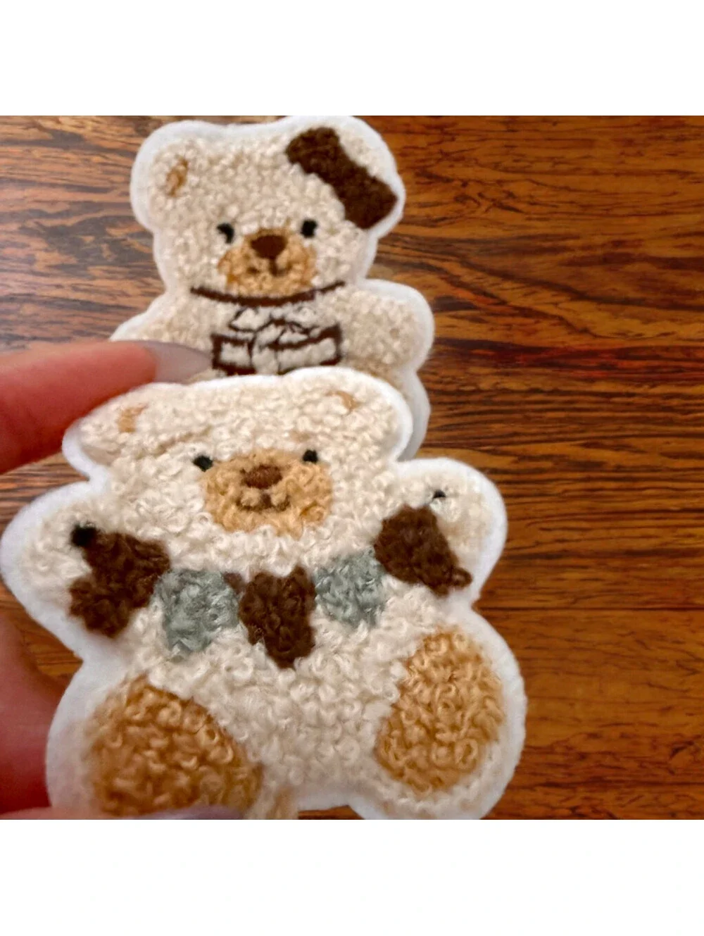 Iron On Patch Set - Chenille Teddy Bear Brown and White Birthday 3D Fluffy